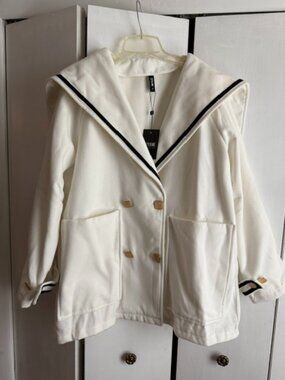 StyleWe Women's Ivory Nautical Sailor Collar Jacket XL